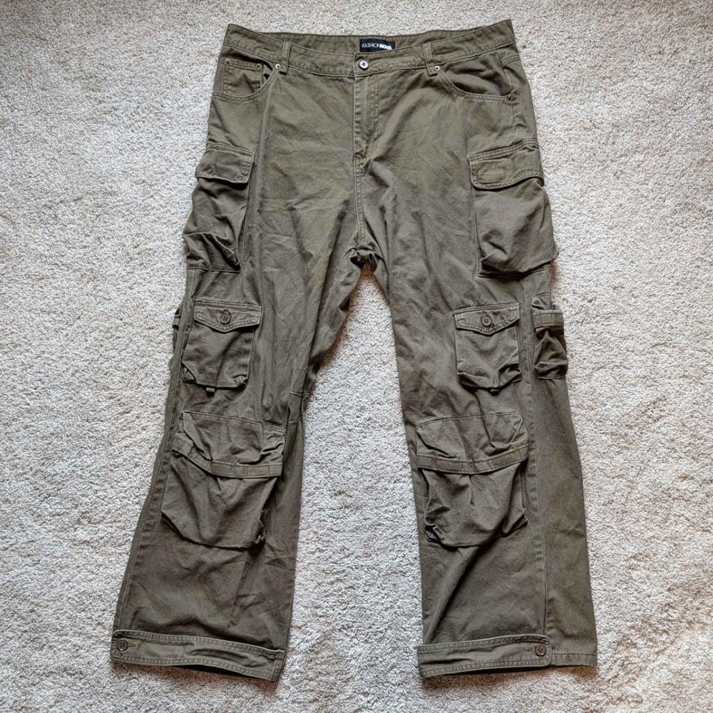 Fashion Nova Olive Green Cargo Pants - Men's Multi-Pocket Style